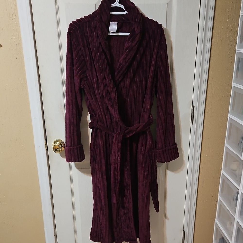 Womens Plush Ribbed Shawl Collar Robe